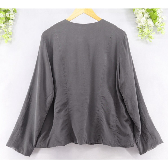 Eileen Fisher Women's Silk Open Front Blazer Tie Front Long Sleeve Gray Sz L - Picture 2 of 10